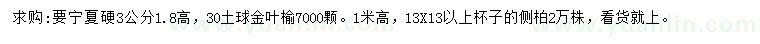 求購(gòu)3公分金葉榆、高1米側(cè)柏