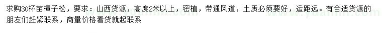 求購高2米以上樟子松