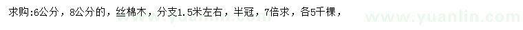求購6、8公分絲棉木
