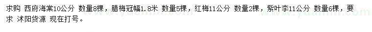 求購西府海棠、臘梅、紅梅等