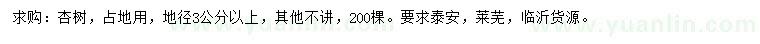 求購地徑3公分以上杏樹(shù)