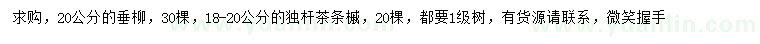 求購20公分垂柳、18-20公分茶條槭