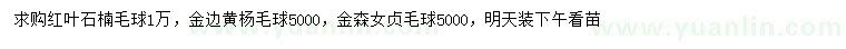 求購紅葉石楠毛球、金邊黃楊毛球、金森女貞毛球