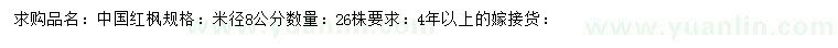 求購米徑8公分中國紅楓
