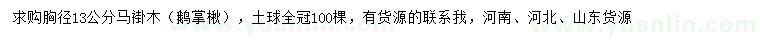 求購胸徑13公分馬褂木