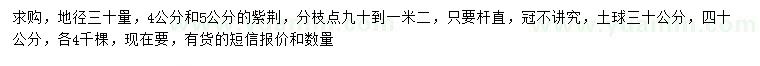 求購(gòu)30量4、5公分紫荊