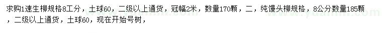 求購8公分速生柳、饅頭柳