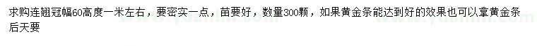 求購(gòu)高1米左右連翹