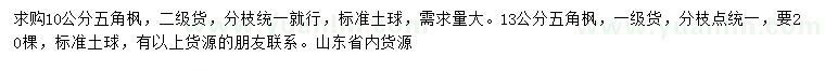 求購10、13公分五角楓
