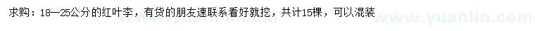 求購(gòu)18-25公分紅葉李