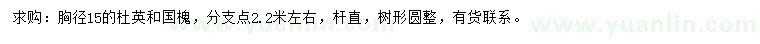 求購胸徑15公分杜英、國槐