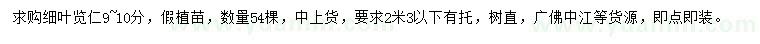 求購9-10公分細(xì)葉欖仁