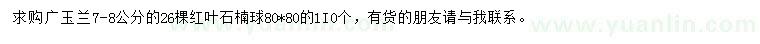 求購7-8公分廣玉蘭、80公分紅葉石楠球