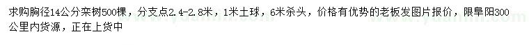求購胸徑14公分欒樹