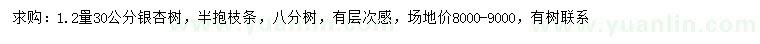 求購1.2米量30公分銀杏