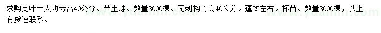 求購高40公分寬葉十大功勞、無刺構(gòu)骨