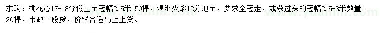 求購17-18公分桃花心、12公分澳洲火焰木