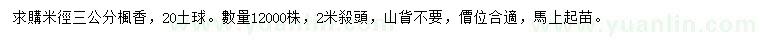 求購3公分楓香