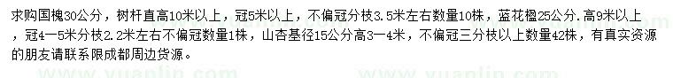 求購(gòu)國(guó)槐、藍(lán)花楹、山杏