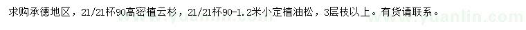 求購(gòu)高0.9米云杉、高0.9-1.2米油松