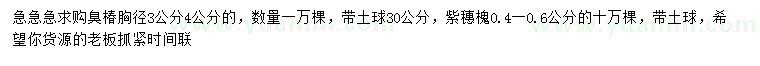 求購胸徑3、4公分臭椿、0.4-0.6公分紫穗槐