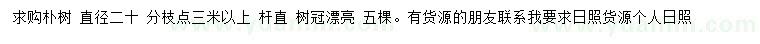求購直徑20公分樸樹