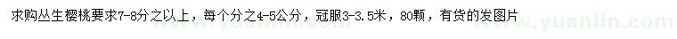 求購(gòu)冠幅3-3.5米叢生櫻桃