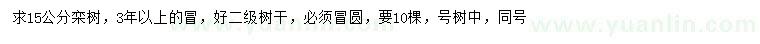 求購15公分欒樹