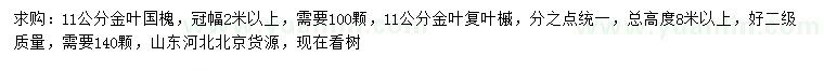 求購11公分金葉國槐、金葉復(fù)葉槭