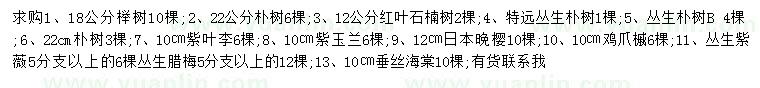 求購櫸樹、樸樹、紅葉石楠等