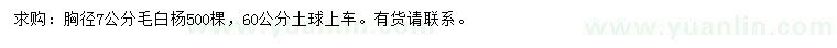 求購(gòu)胸徑7公分毛白楊