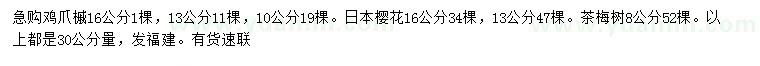 求購(gòu)雞爪槭、日本櫻花、茶梅樹