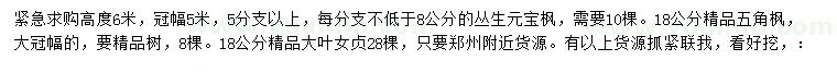 求購叢生元寶楓、五角楓、大葉女貞