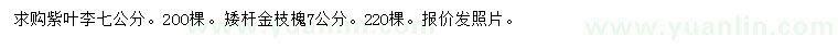 求購7公分紫葉李、金枝槐