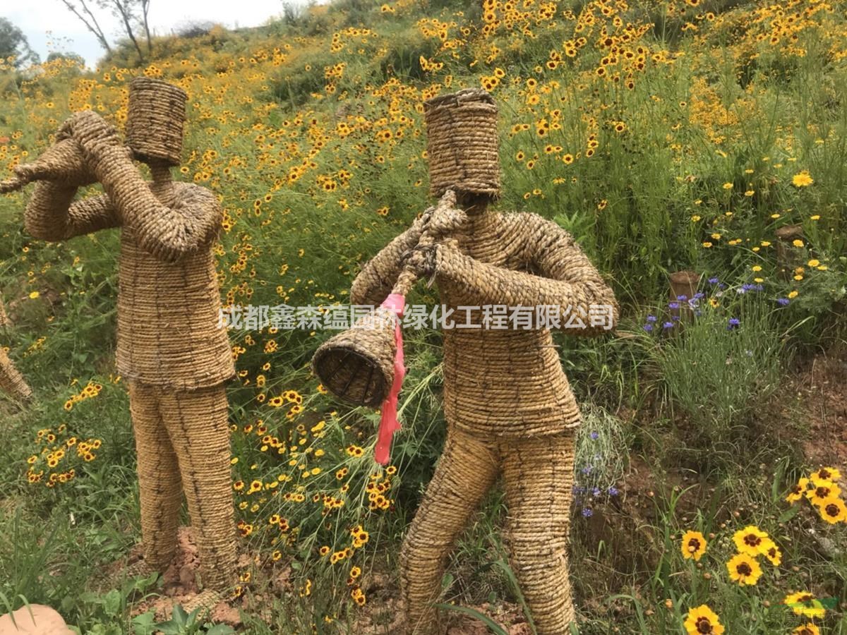 稻草字體雕塑造型 草繩人物造型 稻草人主題雕塑 草繩雕塑