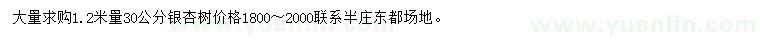 求購(gòu)1.2米量30公分銀杏樹
