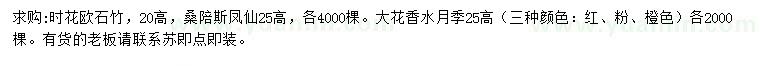 求購歐石竹、桑陪斯鳳仙、大花香水月季