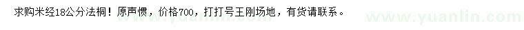 求購米徑18公分法桐