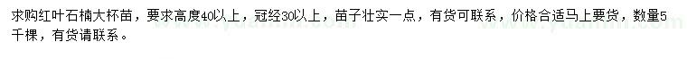 求購(gòu)冠幅30公分以上紅葉石楠