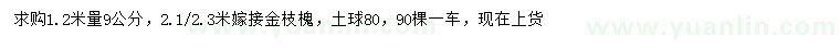 求購1.2米量9公分金枝槐