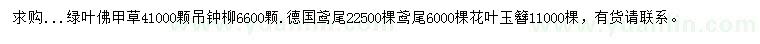 求購綠葉佛甲草、吊鐘柳、德國鳶尾等