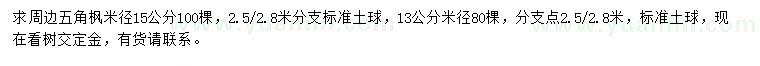 求購(gòu)米徑13、15公分五角楓