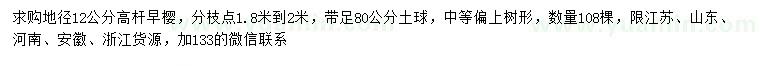 求購地徑12公分高桿早櫻