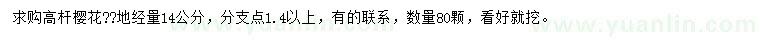求購(gòu)地徑14公分櫻花