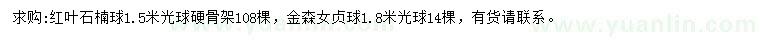 求購1.5米紅葉石楠球、1.8米金森女貞球