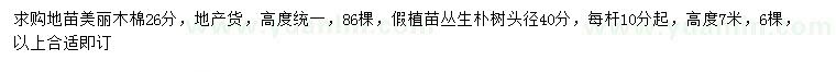 求購26公分美麗木棉、高7米叢生樸樹