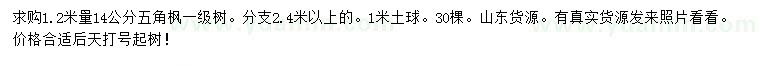 求購1.2米量14公分五角楓