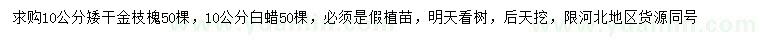 求購10公分金枝槐、白蠟