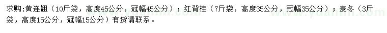 求購黃連翹、紅背桂、麥冬