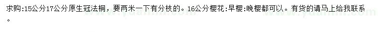 求購15、17公分法桐、16公分櫻花